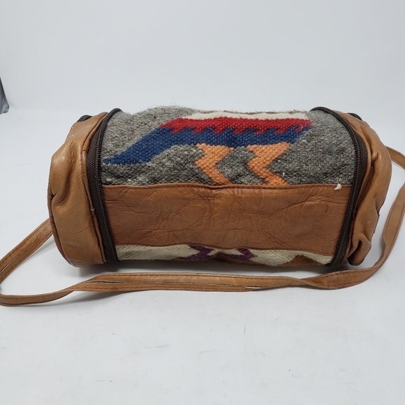 Vintage wool leather small crossbody duffle convertible zip bag - Picture 4 of 11